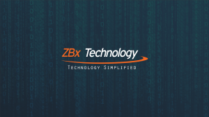 ZBx Technology logo with binary background